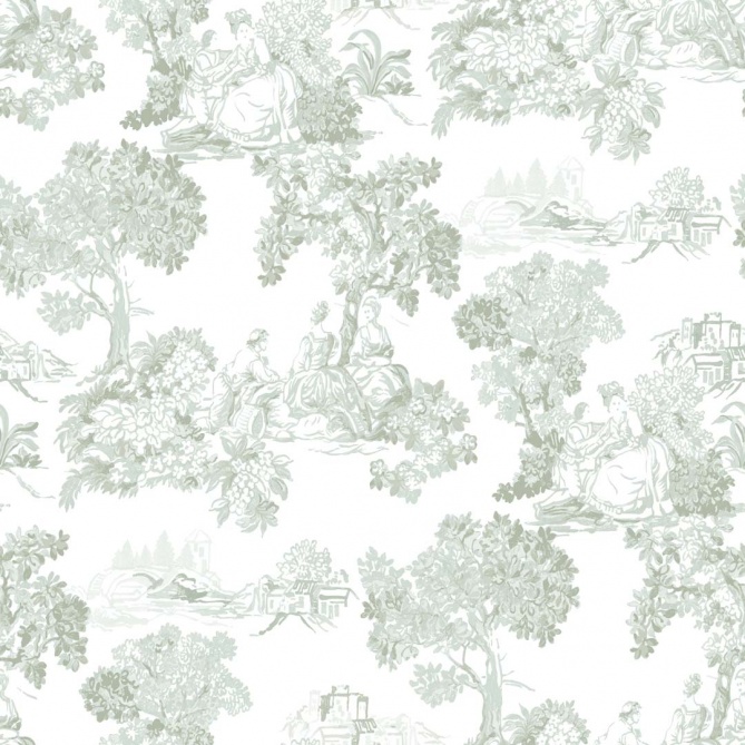 Papel pintado toile de Jouy verde - VALCOUR 02 | MURAKE - 836847