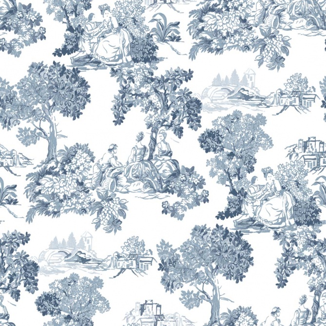 Papel pintado toile de Jouy azul - VALCOUR 03 | MURAKE - 836848