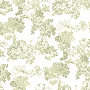 Papel pintado toile de Jouy verde - VALCOUR 05 | MURAKE - 836850