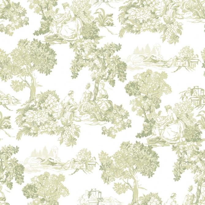 Papel pintado toile de Jouy verde - VALCOUR 05 | MURAKE - 836850