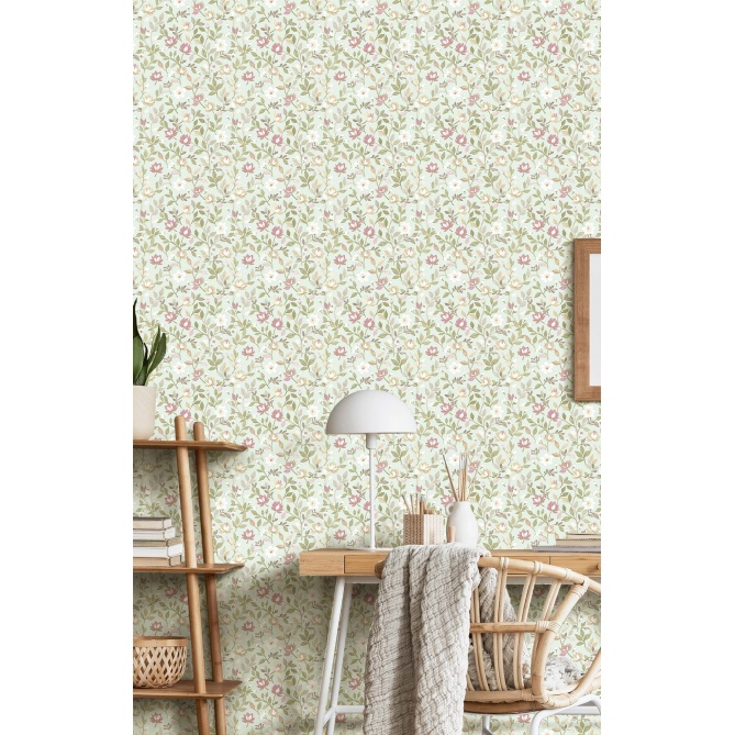 Papel pintado flores y hojas pequeñas azul - FLORISE 02 | MURAKE - 836856