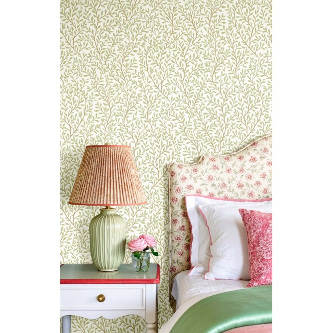 Papel pintado ramas de hojas finas verde - FOLIANA 02 | MURAKE - 836865