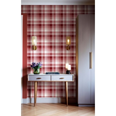 Papel pintado cuadros escoceses burdeos - DUNVIA 04 | MURAKE - 836882