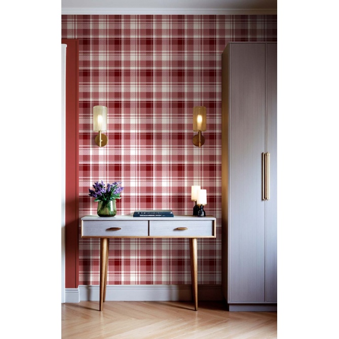 Papel pintado cuadros escoceses burdeos - DUNVIA 04 | MURAKE - 836882